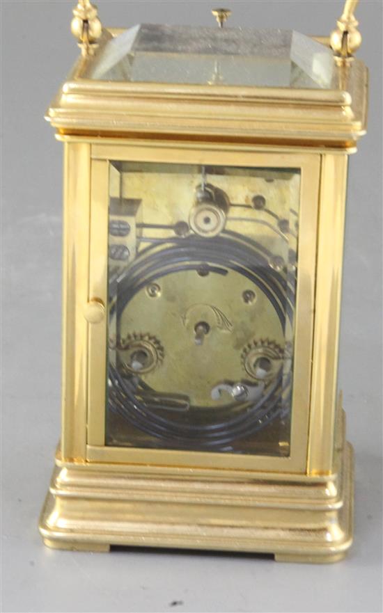 A late 19th century French brass carriage clock, height 6.75in.